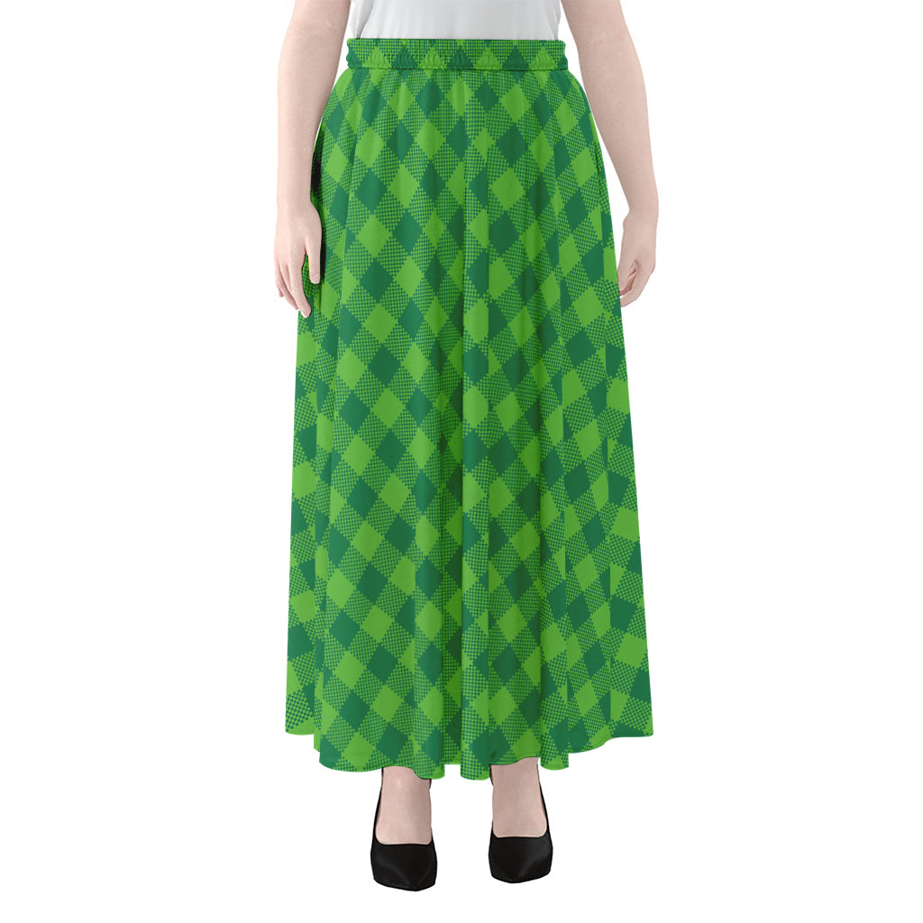 Green Plaid Saint Patrick's Day Print Chiffon Maxi Skirt