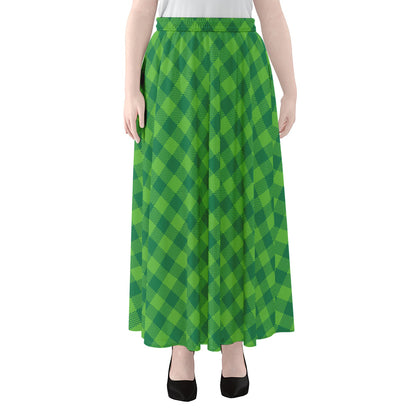 Green Plaid Saint Patrick's Day Print Chiffon Maxi Skirt