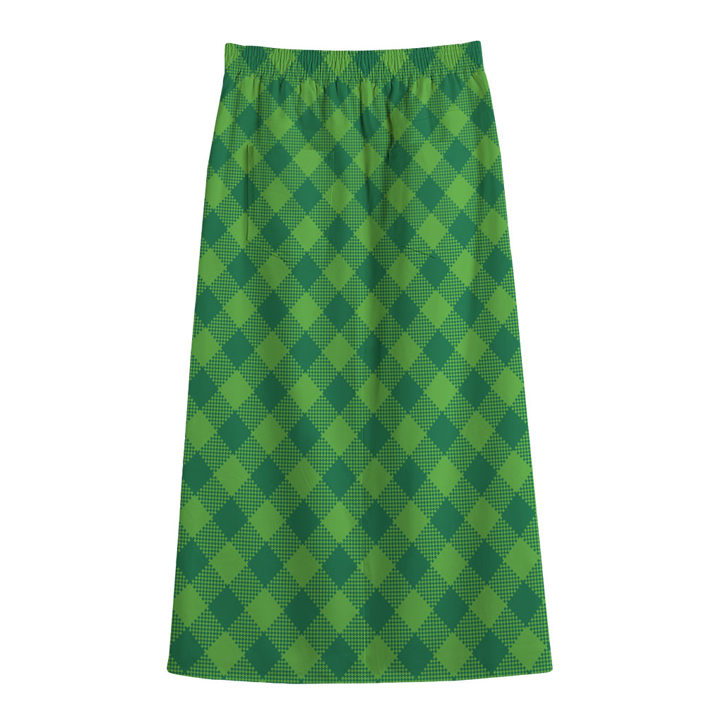 Green Plaid Saint Patrick's Day Print Cotton Front Slit Maxi Skirt