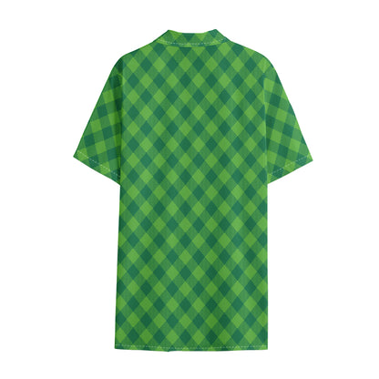 Green Plaid Saint Patrick's Day Print Cotton Hawaiian Shirt