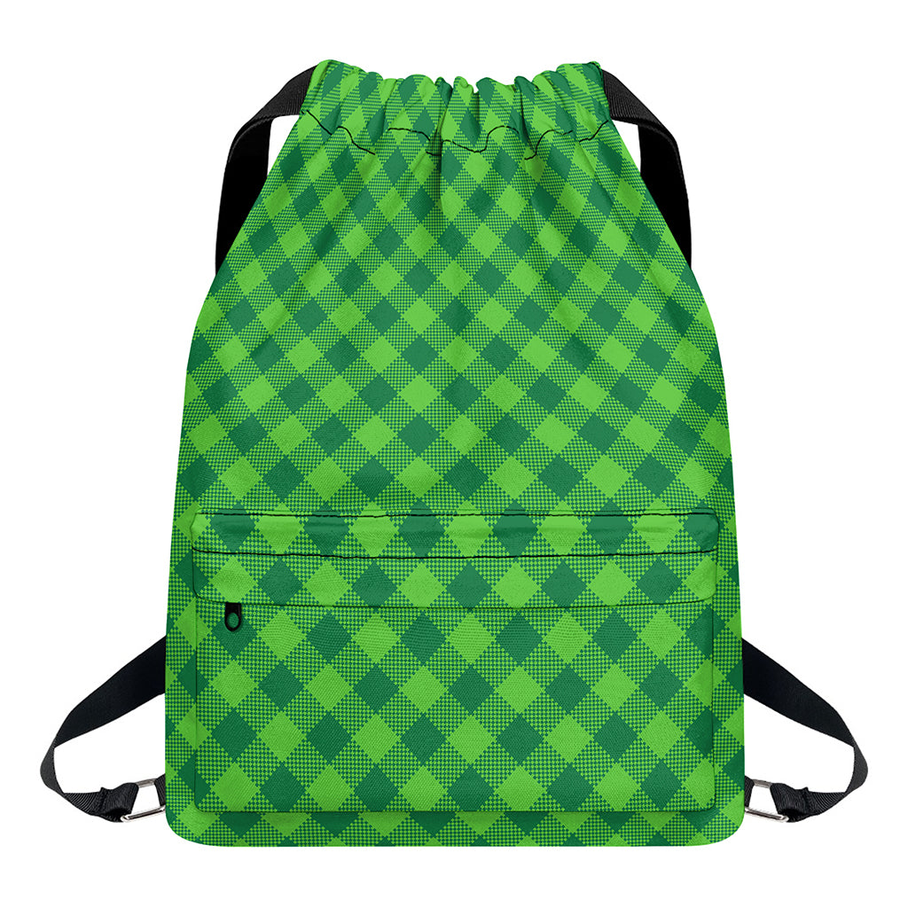 Green Plaid Saint Patrick's Day Print Drawstring Backpack