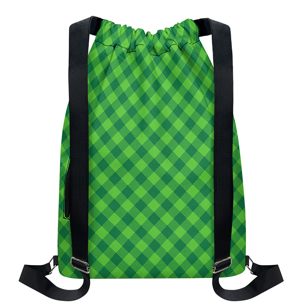 Green Plaid Saint Patrick's Day Print Drawstring Backpack