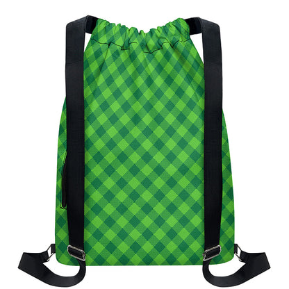 Green Plaid Saint Patrick's Day Print Drawstring Backpack