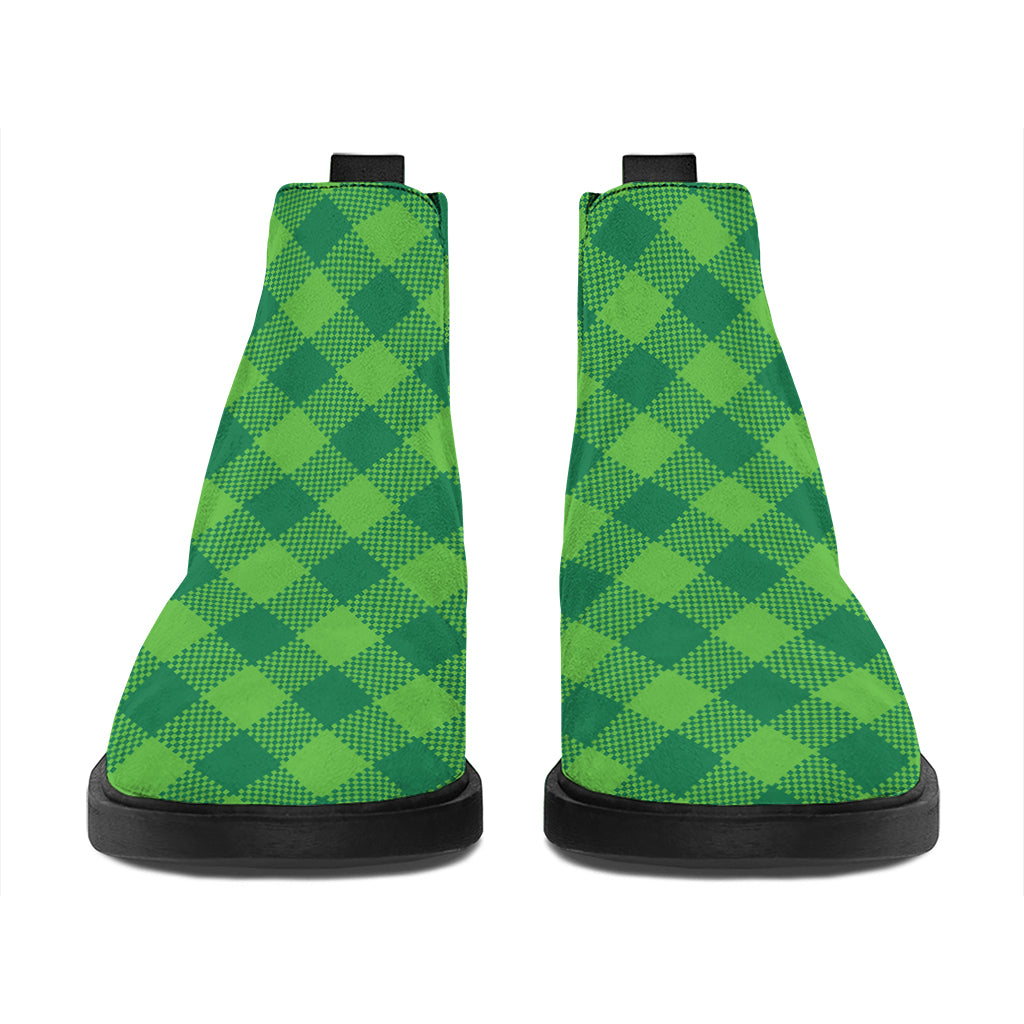 Green Plaid Saint Patrick's Day Print Flat Ankle Boots