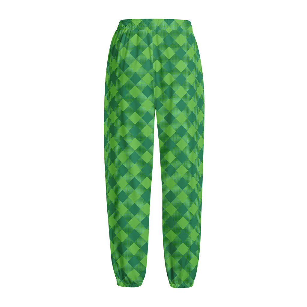 Green Plaid Saint Patrick's Day Print Fleece Lined Knit Pants