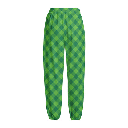 Green Plaid Saint Patrick's Day Print Fleece Lined Knit Pants