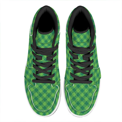 Green Plaid Saint Patrick's Day Print High Top Leather Sneakers