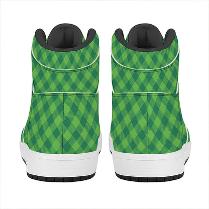 Green Plaid Saint Patrick's Day Print High Top Leather Sneakers