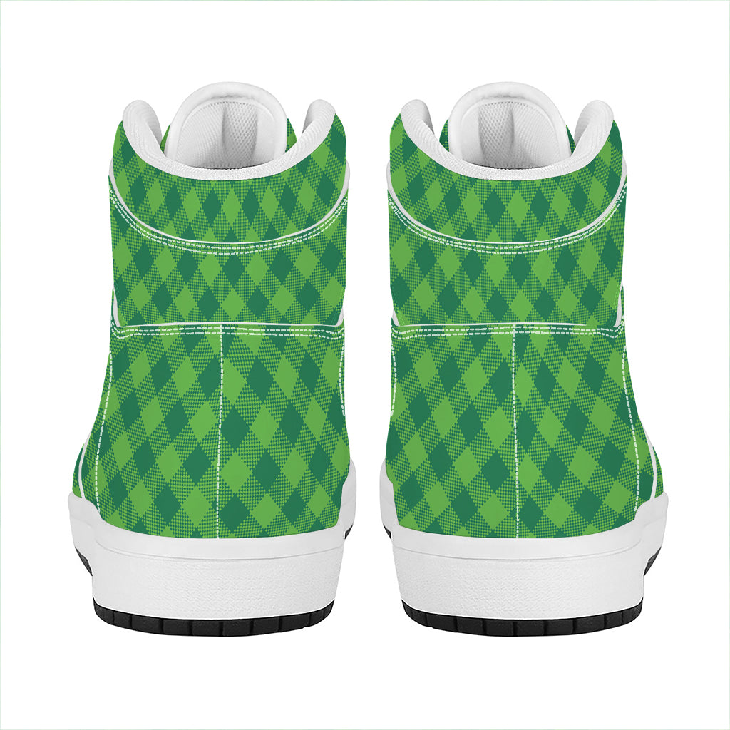 Green Plaid Saint Patrick's Day Print High Top Leather Sneakers