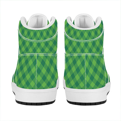 Green Plaid Saint Patrick's Day Print High Top Leather Sneakers
