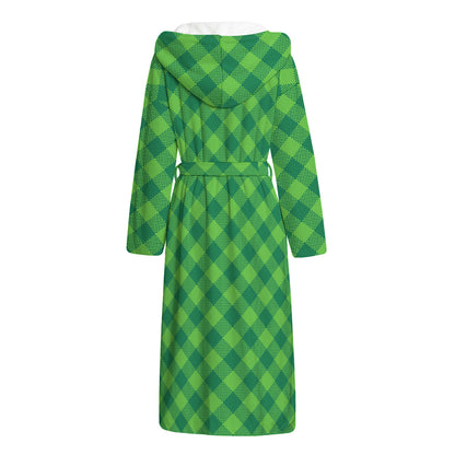 Green Plaid Saint Patrick's Day Print Hooded Bathrobe