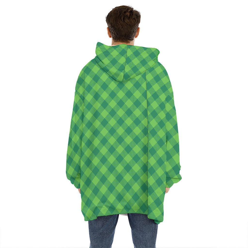 Green Plaid Saint Patrick's Day Print Hoodie Blanket