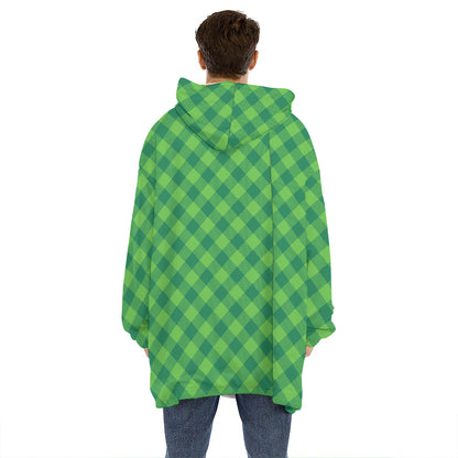 Green Plaid Saint Patrick's Day Print Hoodie Blanket