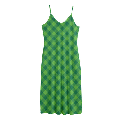Green Plaid Saint Patrick's Day Print Jersey Midi Cami Dress