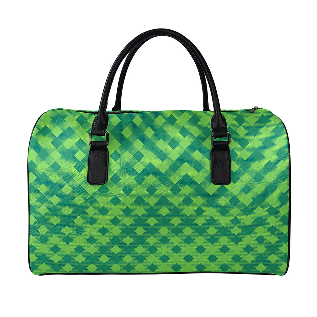 Green Plaid Saint Patrick's Day Print Leather Duffle Bag