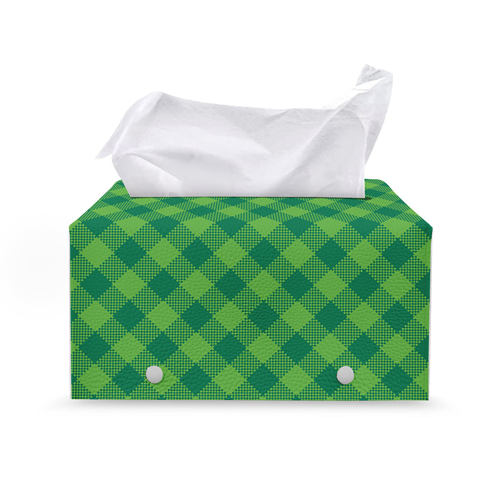 Green Plaid Saint Patrick's Day Print Leather Tissue Box Cover