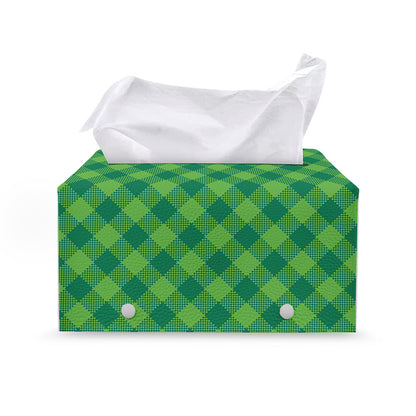 Green Plaid Saint Patrick's Day Print Leather Tissue Box Cover