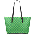 Green Plaid Saint Patrick's Day Print Leather Tote Bag With Zipper