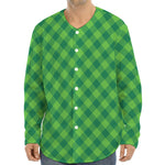 Green Plaid Saint Patrick's Day Print Long Sleeve Baseball Jersey
