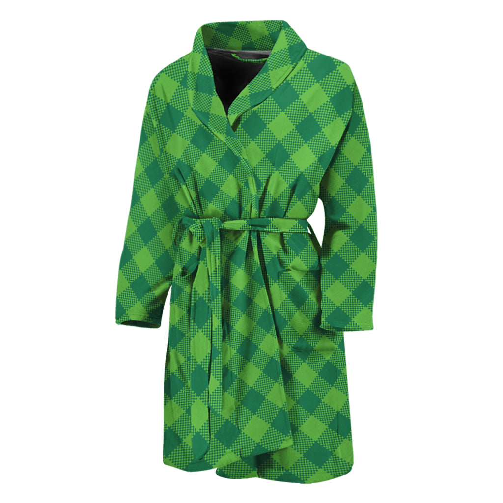 Green Plaid Saint Patrick's Day Print Men's Bathrobe