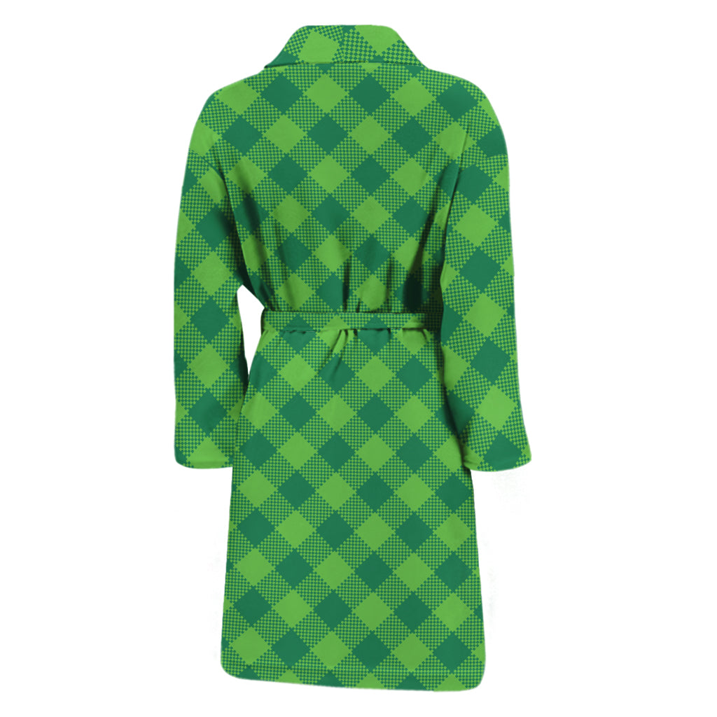 Green Plaid Saint Patrick's Day Print Men's Bathrobe
