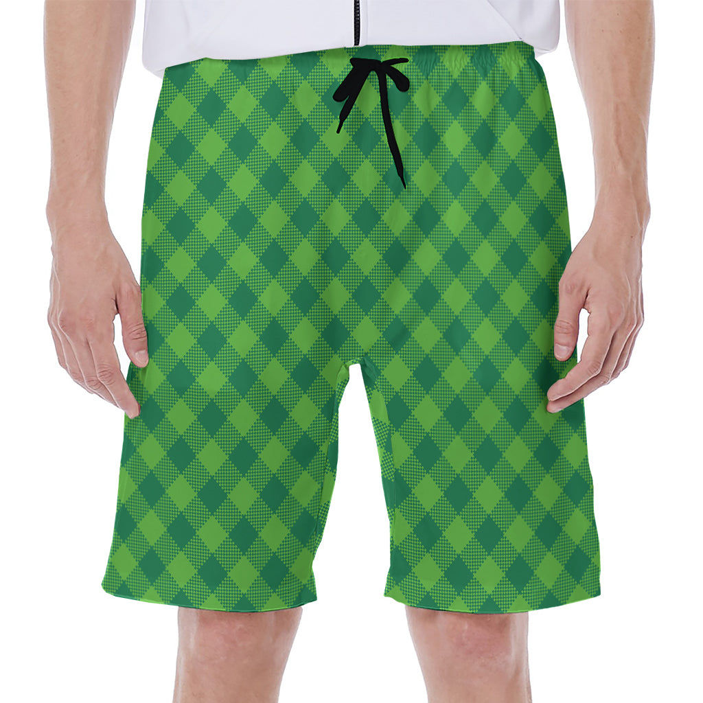 Green Plaid Saint Patrick's Day Print Men's Beach Shorts