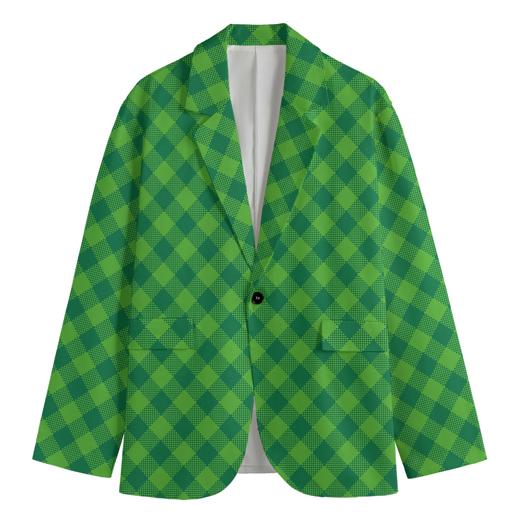 Green Plaid Saint Patrick's Day Print Men's Cotton Blazer