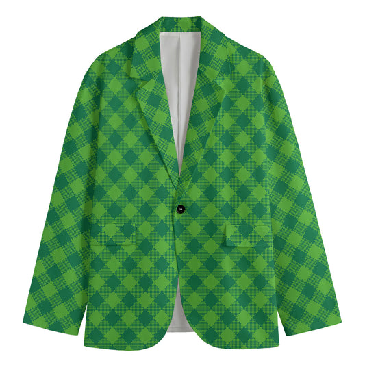 Green Plaid Saint Patrick's Day Print Men's Cotton Blazer