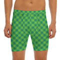 Green Plaid Saint Patrick's Day Print Men's Long Boxer Briefs