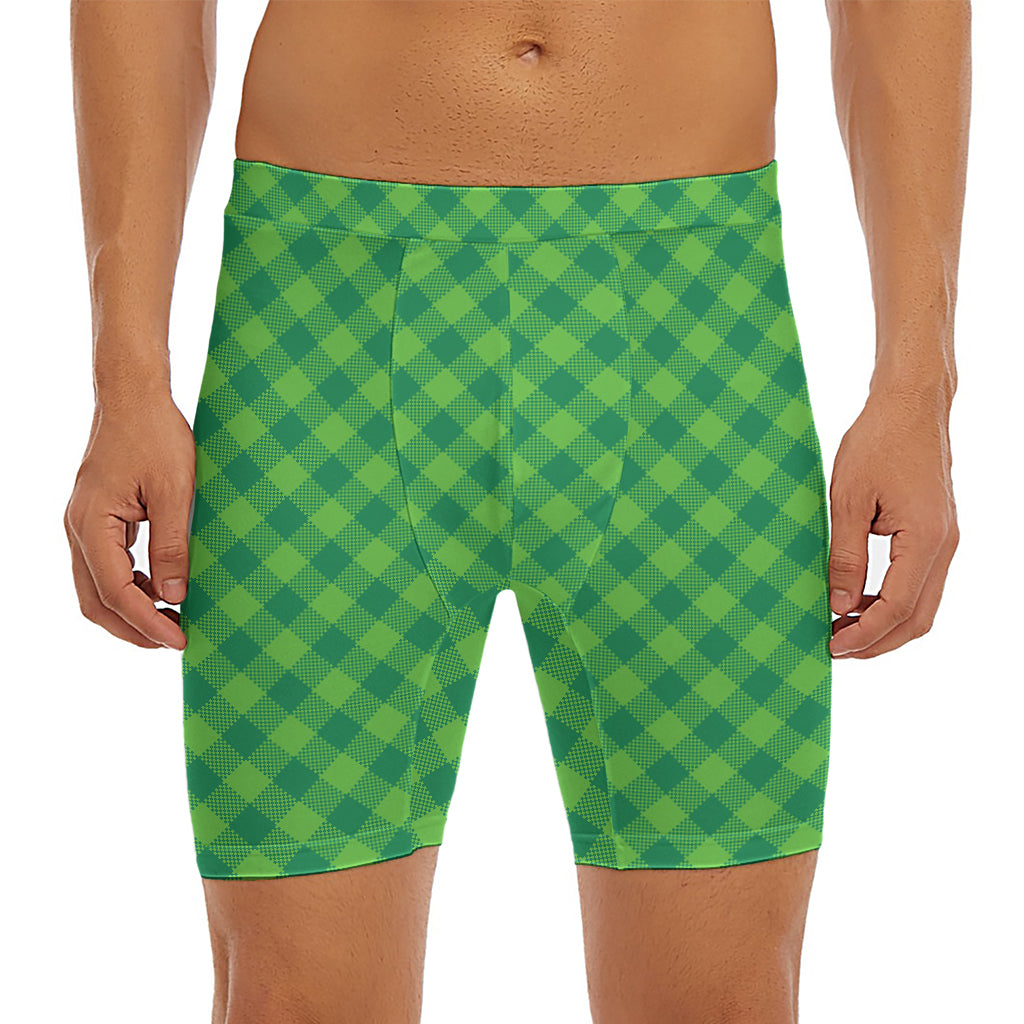Green Plaid Saint Patrick's Day Print Men's Long Boxer Briefs