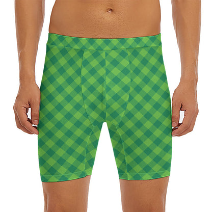 Green Plaid Saint Patrick's Day Print Men's Long Boxer Briefs