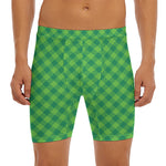 Green Plaid Saint Patrick's Day Print Men's Long Boxer Briefs