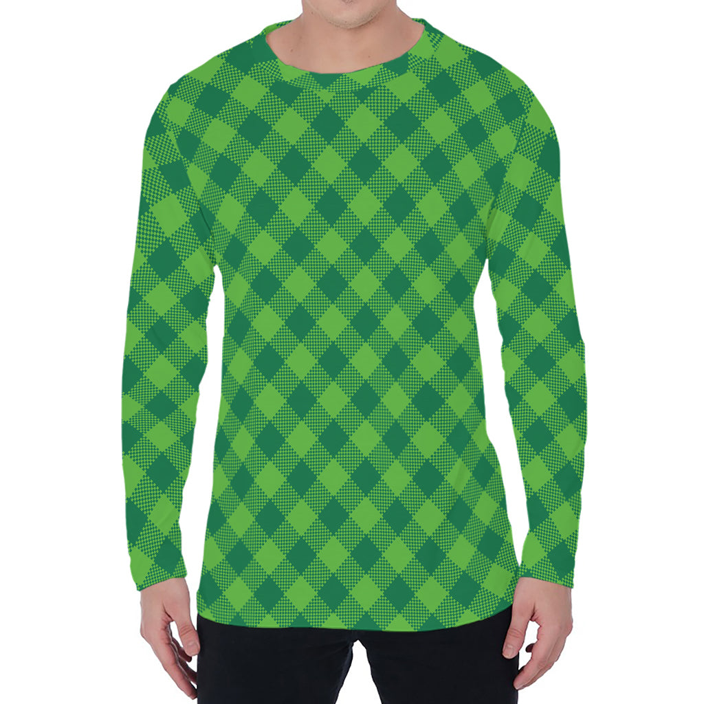 Green Plaid Saint Patrick's Day Print Men's Long Sleeve T-Shirt