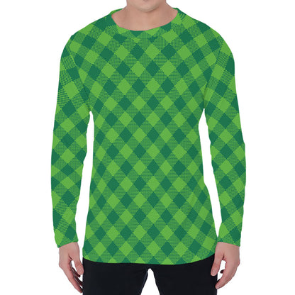 Green Plaid Saint Patrick's Day Print Men's Long Sleeve T-Shirt