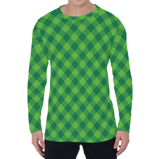 Green Plaid Saint Patrick's Day Print Men's Long Sleeve T-Shirt
