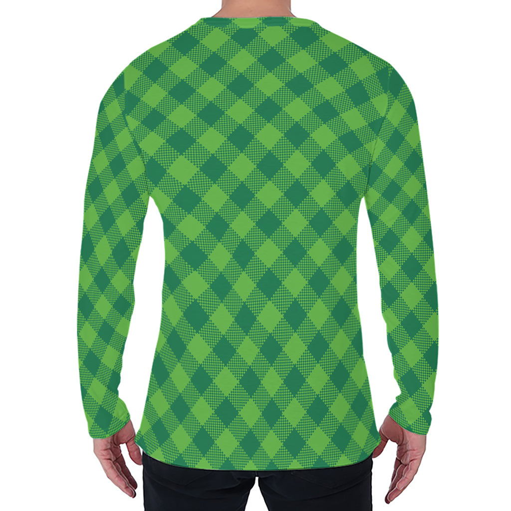 Green Plaid Saint Patrick's Day Print Men's Long Sleeve T-Shirt