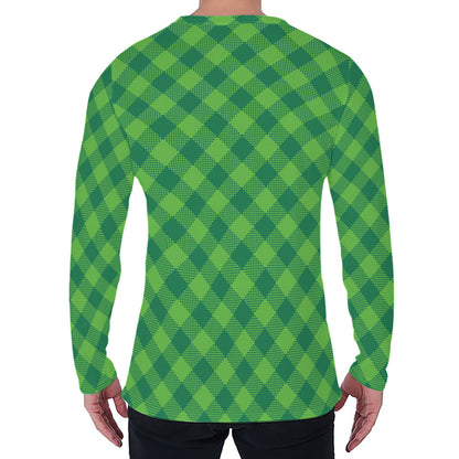 Green Plaid Saint Patrick's Day Print Men's Long Sleeve T-Shirt