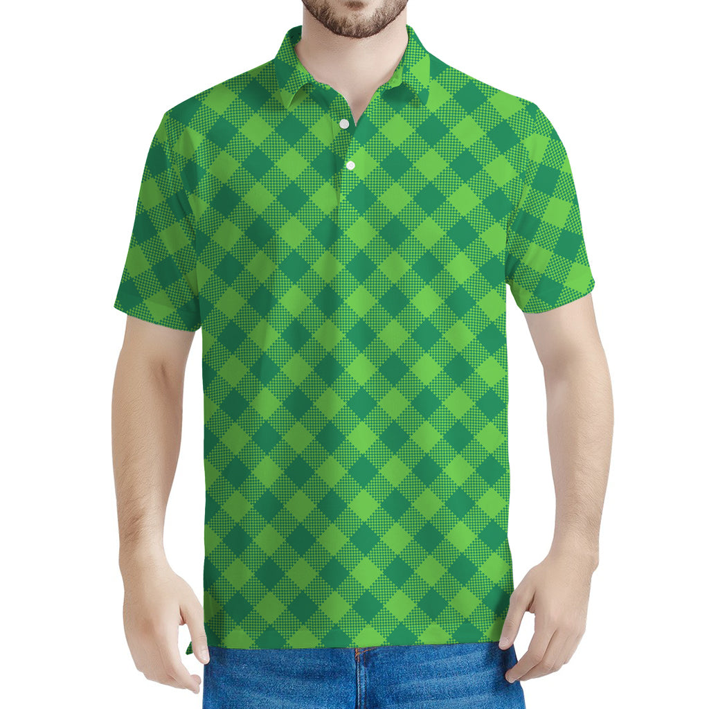 Green Plaid Saint Patrick's Day Print Men's Polo Shirt