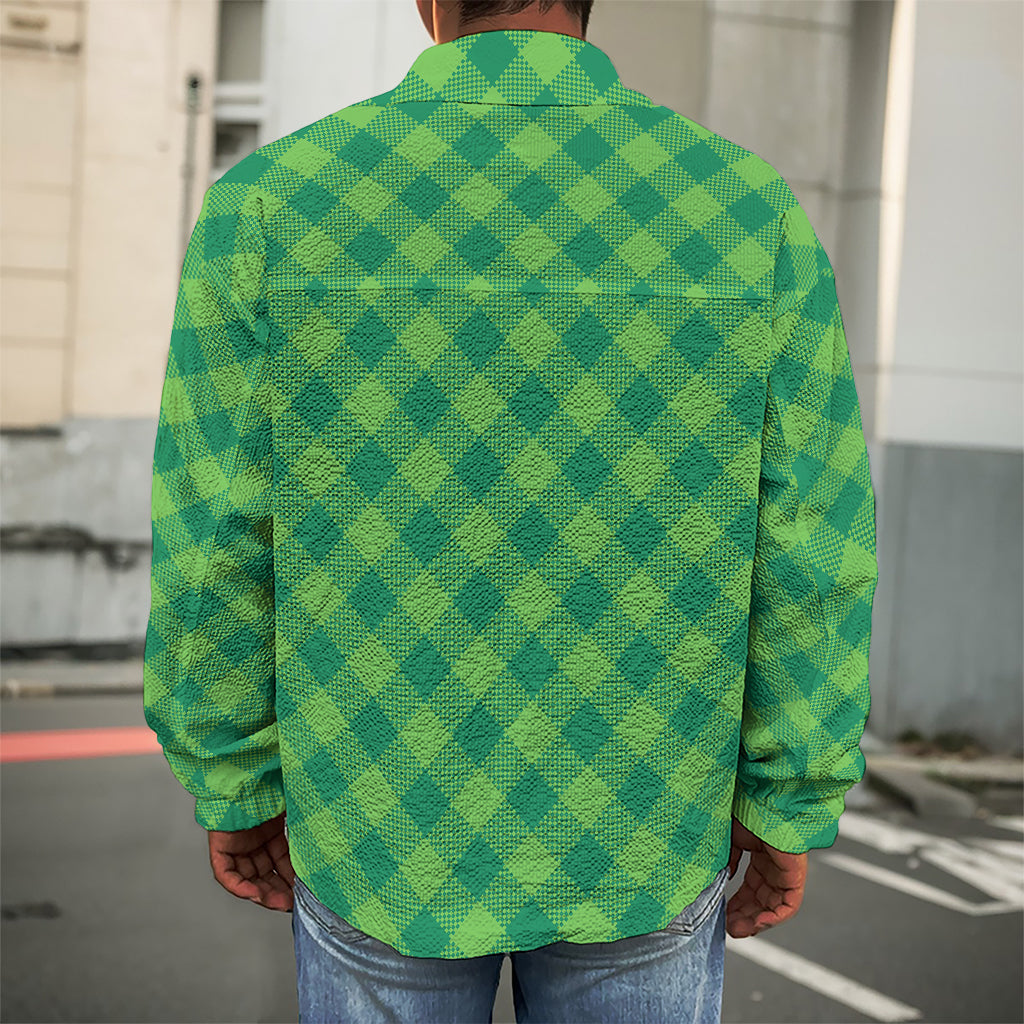 Green Plaid Saint Patrick's Day Print Men's Shirt Jacket