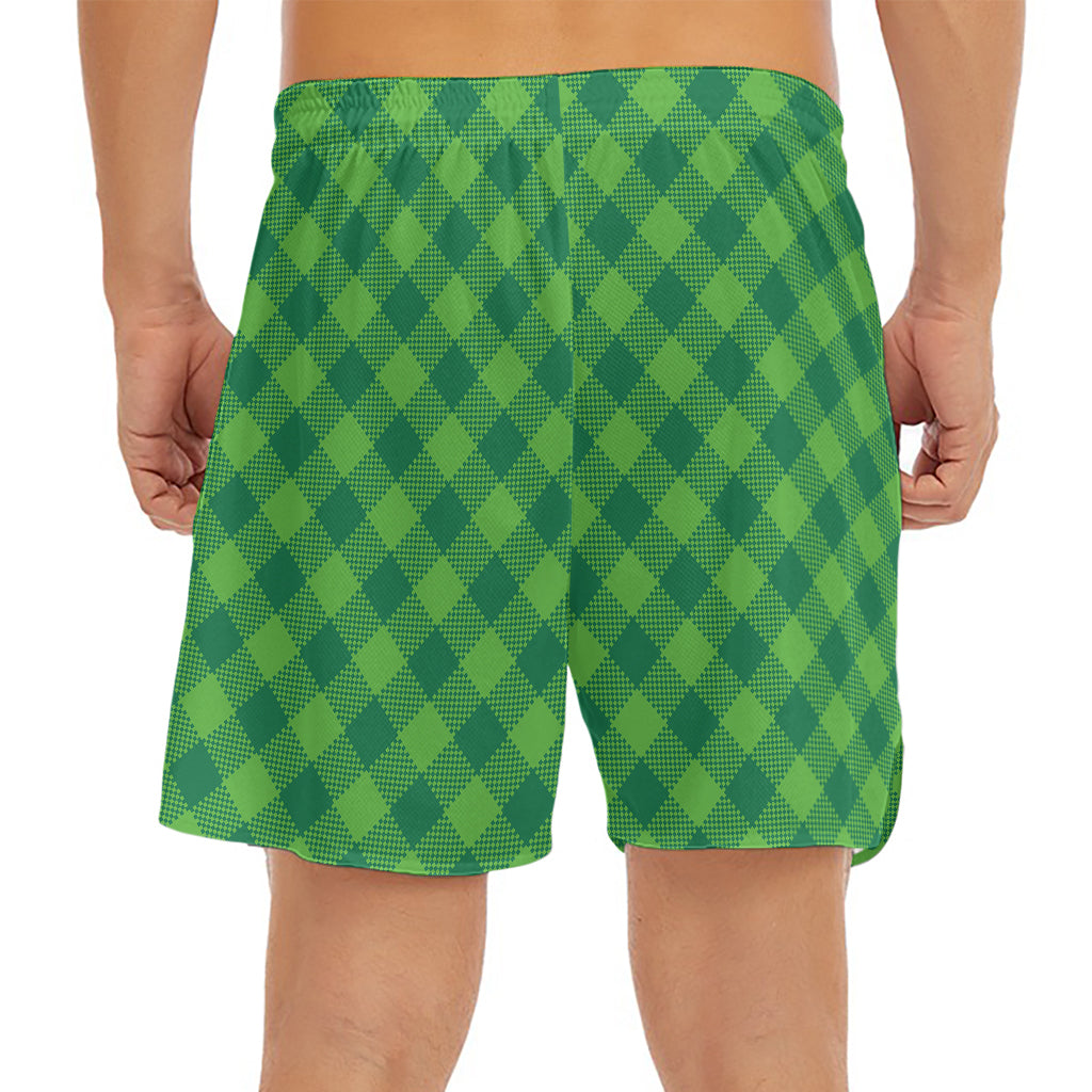 Green Plaid Saint Patrick's Day Print Men's Split Running Shorts