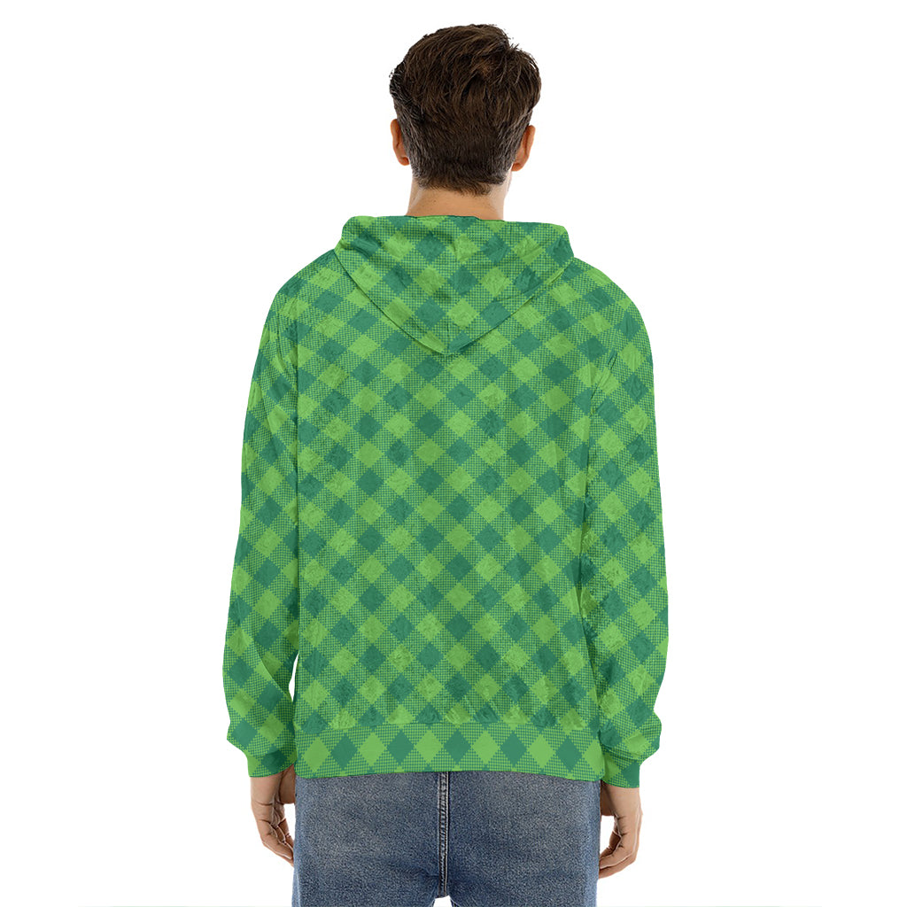 Green Plaid Saint Patrick's Day Print Men's Velvet Pullover Hoodie