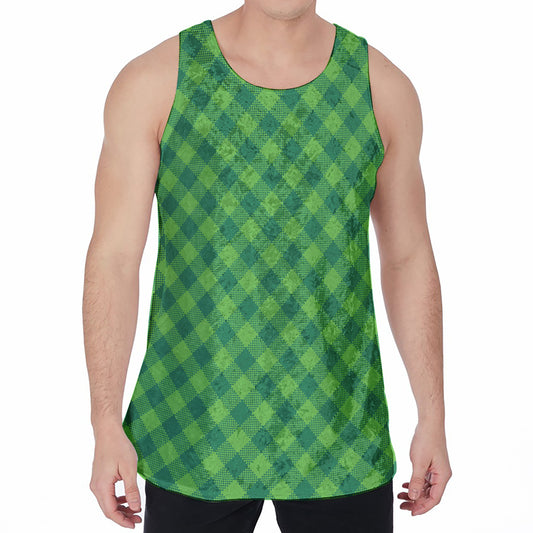 Green Plaid Saint Patrick's Day Print Men's Velvet Tank Top