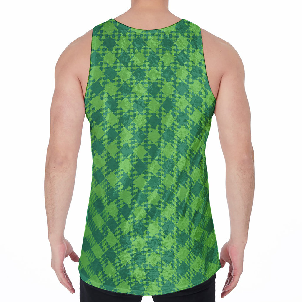 Green Plaid Saint Patrick's Day Print Men's Velvet Tank Top