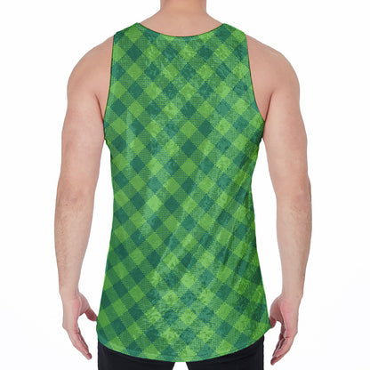 Green Plaid Saint Patrick's Day Print Men's Velvet Tank Top