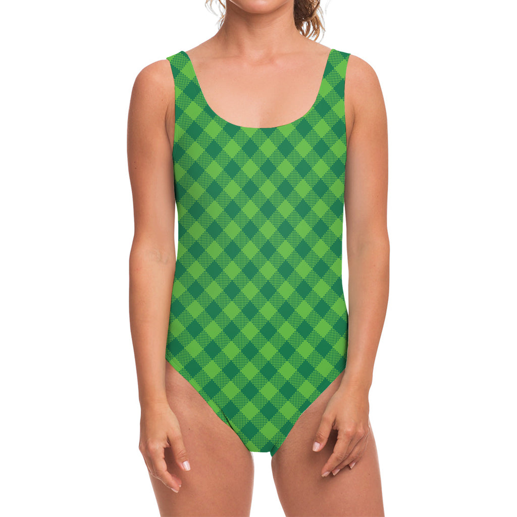 Green Plaid Saint Patrick's Day Print One Piece Swimsuit