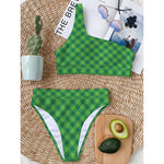 Green Plaid Saint Patrick's Day Print One Shoulder Bikini Top