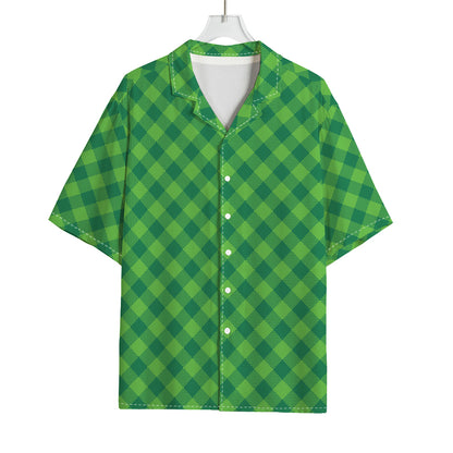 Green Plaid Saint Patrick's Day Print Rayon Hawaiian Shirt