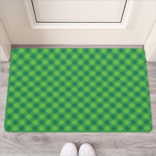 Green Plaid Saint Patrick's Day Print Rubber Doormat