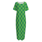 Green Plaid Saint Patrick's Day Print Short Sleeve Long Nightdress