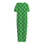 Green Plaid Saint Patrick's Day Print Short Sleeve Long Nightdress